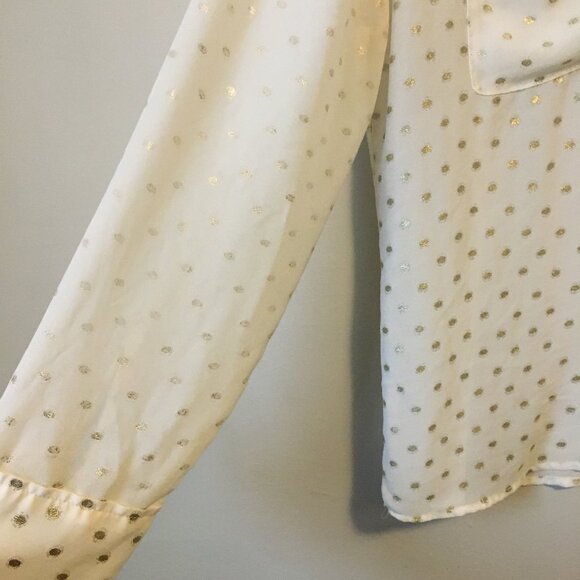 Disco Polka White Sheer Gold Polka Dot Button Down Dress Shirt - Picture 5 of 16